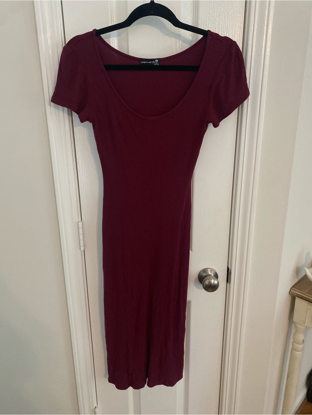 Burgundy Ribbed Scoop Neck Bodycon Midi Dress